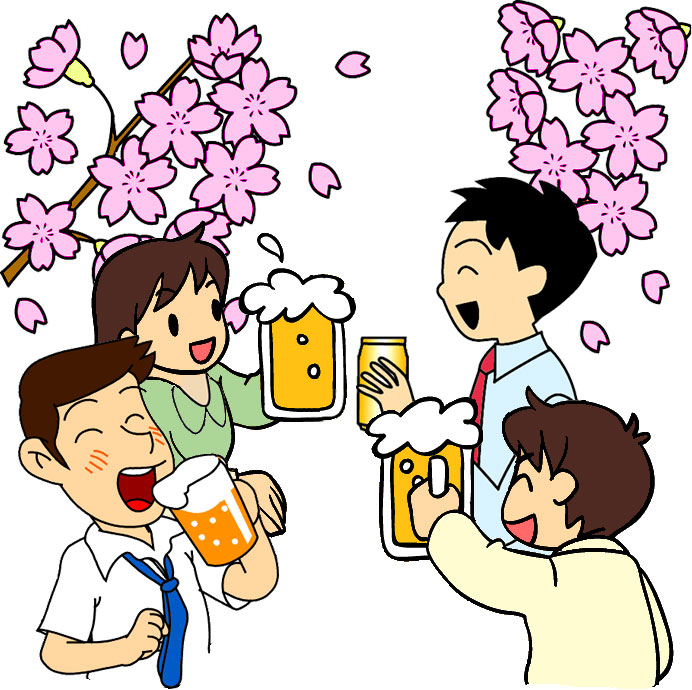 宴会 カラーお花見 春 枠・ふきだし 無料イラスト素材