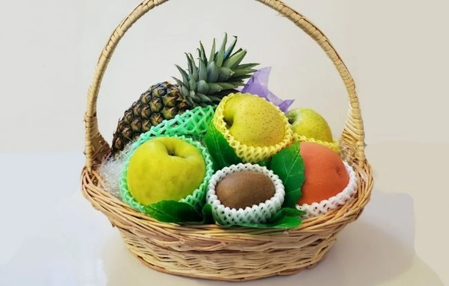 お供えフルーツ盛り オリジナルりぼん付ラッピング くだもの フルーツ 盛り合わせ かご盛り 籠盛 篭盛 彼岸 御供え お供え 法事 法要 お