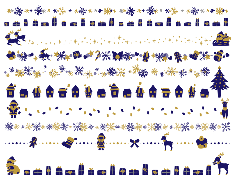 クリスマスのライン素材 透過png：イラスト無料