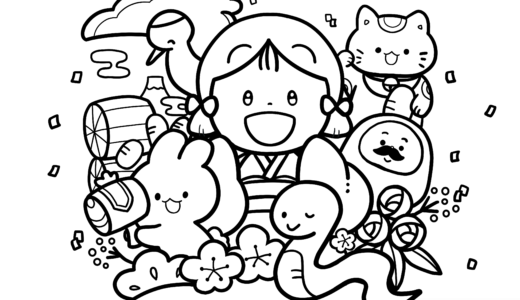 無料のひょうたんと扇子のぬりえぬりえパーク