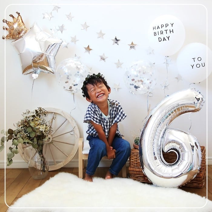 誕生日 飾り付け シルバー 数字 バルーン 1歳 2歳 3歳 4歳 5歳 6歳 7歳 8歳 9歳 セット シンプル 男の子 女の子 巨大 風船バースデー ガーランド 数字バルーン BIRTHDAY 飾り 装飾 バルーンセット SILVER