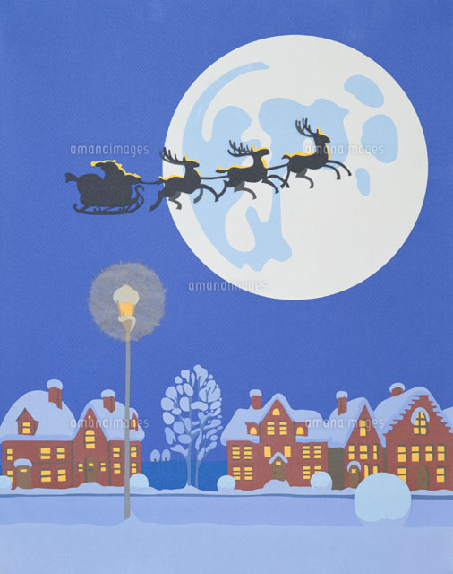 トナカイが引っ張られているクリスマスそりでサンタさんのイラストのイラスト素材・ベクター Image 15858656
