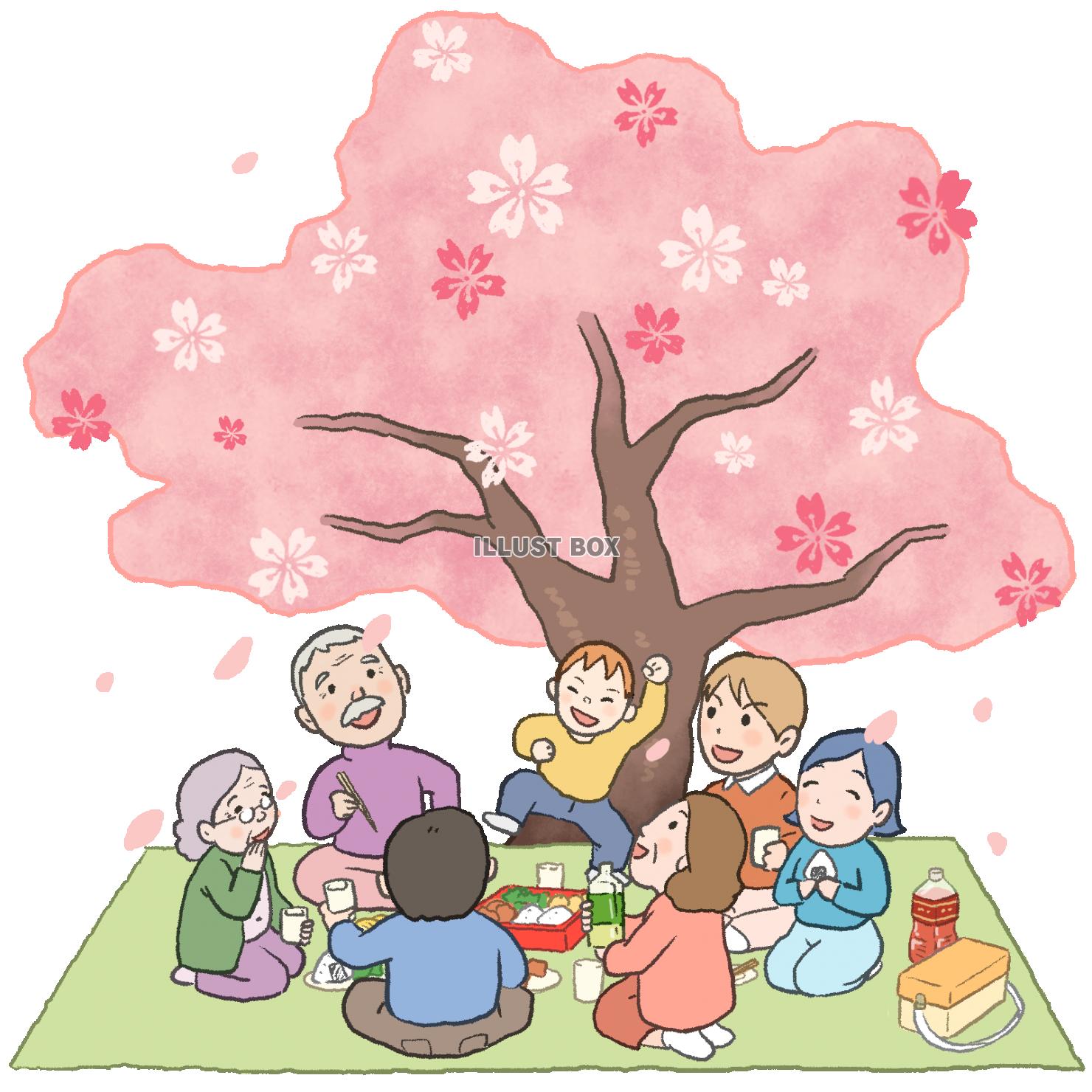 桜の木のお花見宴会イラスト春祭り可愛い無料イラスト素材集