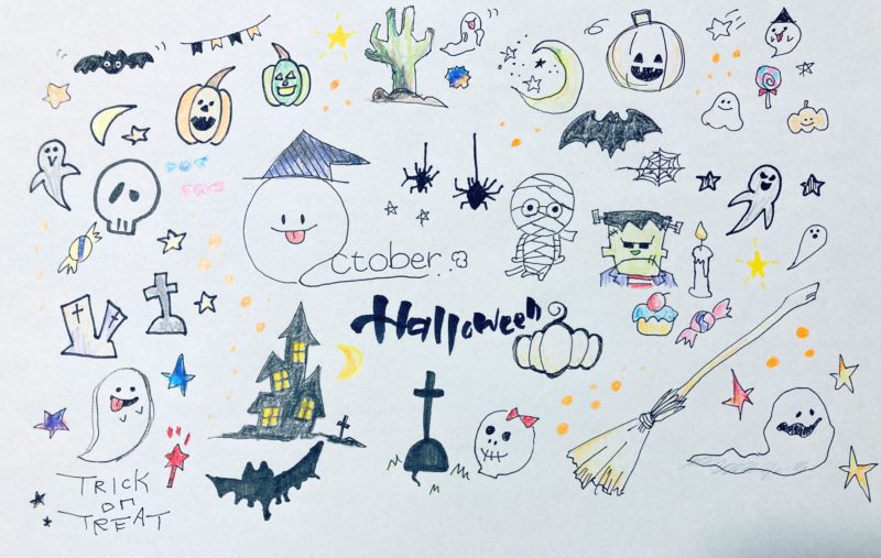 ハロウィンでカボチャをかぶったお化けの仮装をした子供の無料 フリー イラストかわいい手描き の無料素材「てがきっず」保育園・小学校・介護施設にぴったりのフリー素材イラスト