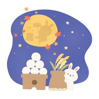 お月見とウサギ コピースペース：イラスト無料
