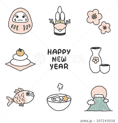 １月素材：お正月に使える高級感ある線画の花のおしゃれなイラストフレーム無料イラスト素材TemplateBox