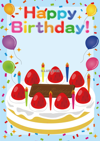 フリーイラスト誕生日ケーキが描かれたバースデーカードパブリックドメインQ：著作権フリー画像素材集