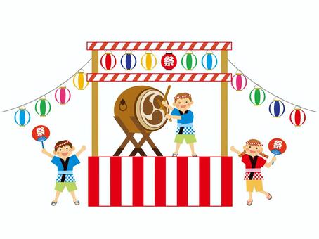 猫の盆踊り＜やぐら付き＞：イラスト無料