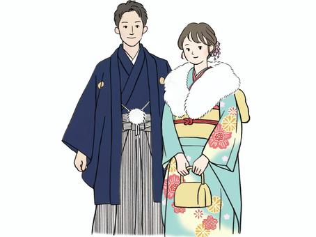 商用フリー・無料イラスト_謹賀新年文字と着物の男女のイラスト010 - 商用OK!フリー素材集「ナイスなイラスト」