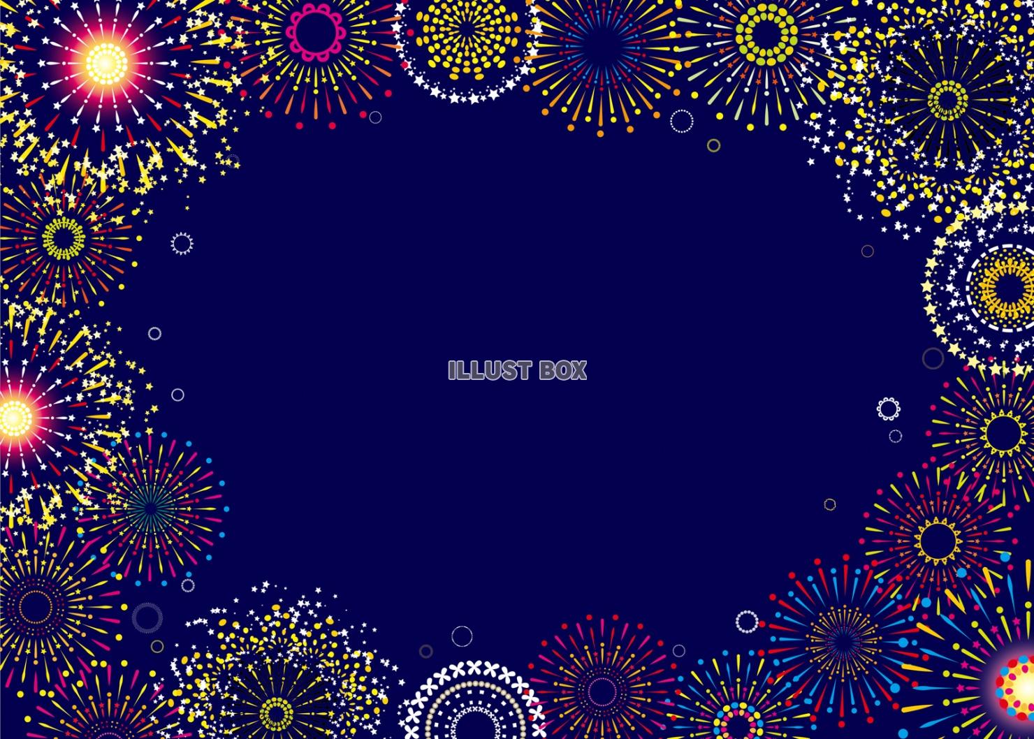 花火,夏祭り,背景,イラストおしゃれフレーム枠壁紙,夏,シルエット,夏祭,打ち上：イラスト無料