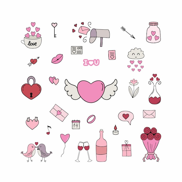 バレンタインデーのイラストのかわいい面白い落書き動物Premiumベクトル素材