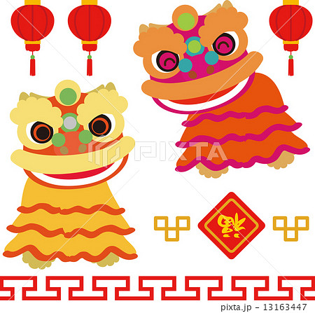 獅子舞のイラスト素材Ukiyoe Stock