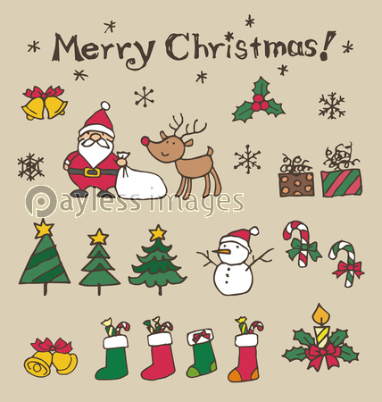 サンタとトナカイとクリスマスツリー：イラスト無料