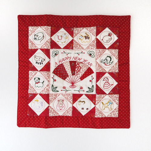 手作り押し絵のタペストリー『お正月』 送料無料押絵 お正月タペストリー その他インテリア雑貨