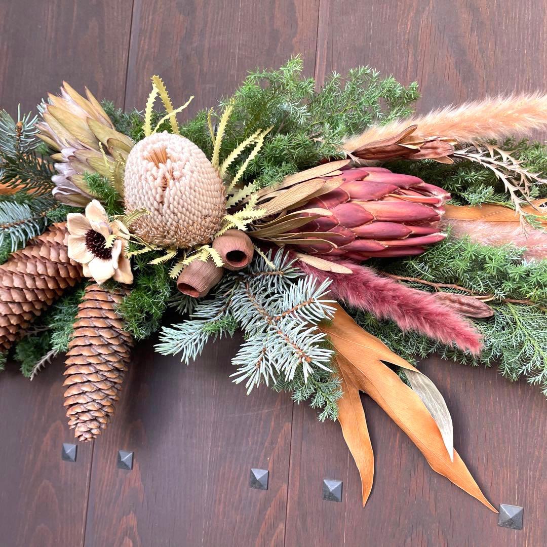 特大‼︎ ワイルドフラワーの横長スワッグ クリスマス お正月 ドライフラワー 飾り