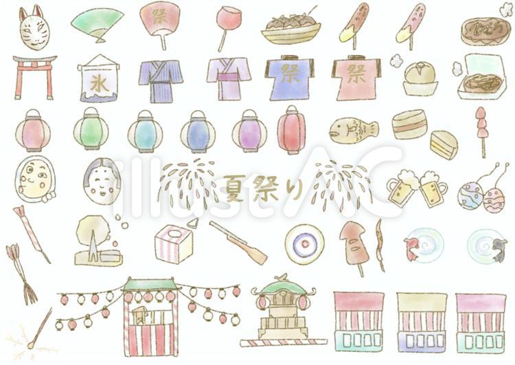 ポップな夏祭りイラストセット : ID-593ご当地写真・イラスト素材サイト PICTY ピクティ