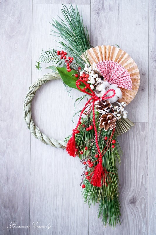 しめ縄 ハンドメイド お正月 正月準備 セリアの正月飾りをアレンジしてしめ縄飾りを