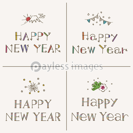 ハッピーニューイヤーの手書き風の文字。2024年の新年の線画テキスト。英語の筆記体のイラスト素材のイラスト素材FYI07859739ストックフォトの Qlean Market キュリンマーケット