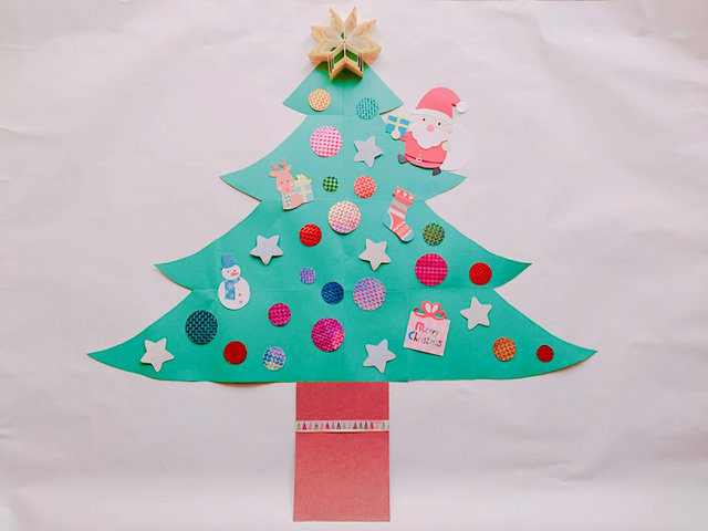 色画用紙や千代紙で作るクリスマスツリーカード作り方3ほわんほわん村の住人日記