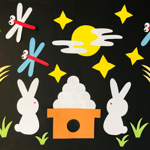 手作り押絵の壁飾り『月見草』 kimie gangi 秋の壁面飾り「十五夜お供えうさぎ」うさぎ