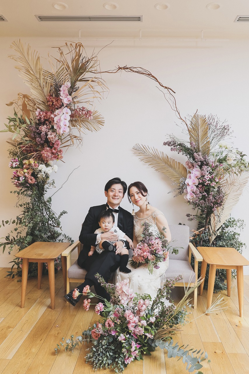 高砂、受付、ガーデンウェディング、ウェルカムスペースに♡パンパスアレンジ