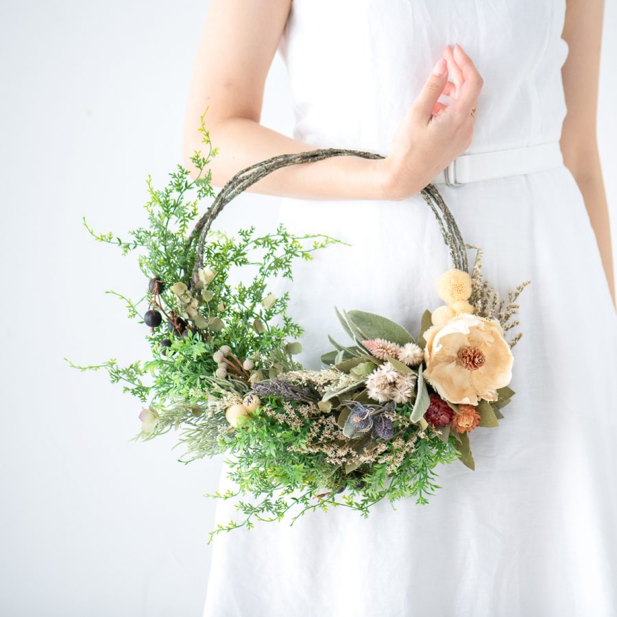 ひまわりのリースブーケ プリザーブドフラワーのウェディングブーケ・ブライダルブーケMeihua