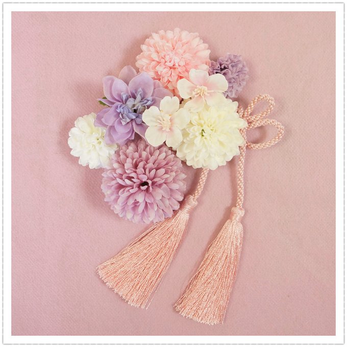 K12 桜ピンクロープアレンジ髪飾り成人式卒業式前撮り結婚式水引さくらLomeriロメリお花のヘアアクセサリー専門店powered by BASE