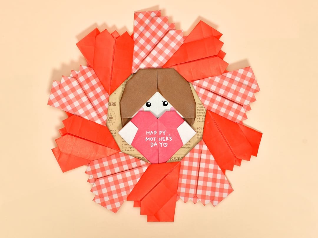 母の日 折り紙カーネーションリース と シロツメクサ冠 完成！生活介護 製作作品ぴかぴかピアのレク生活 制作活動日記