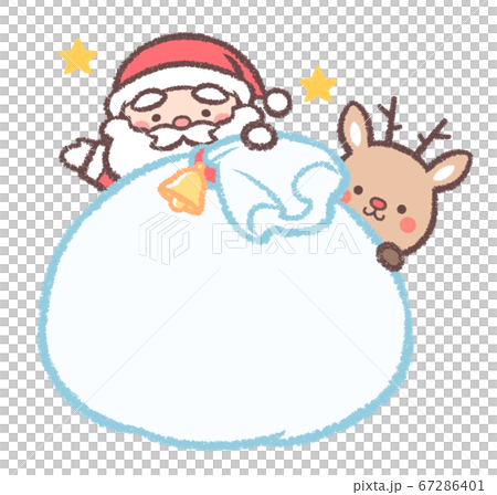 サンタクロースとプレゼント袋にメッセージが入れられるクリスマスイラストイラスト無料・かわいいテンプレート