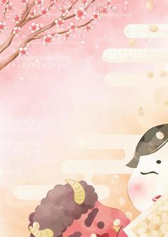 フリー素材かわいらしい雰囲気の節分のイラストセット。鬼やおかめや豆など