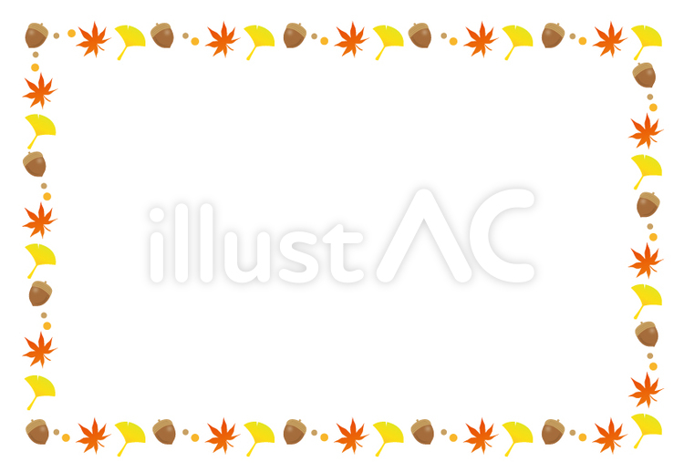 秋の味覚 マツタケ・クリ・カキ・ナシ・ブドウ・サツマイモ のフレーム飾り枠イラスト無料フリーイラスト素材集 Frame illust