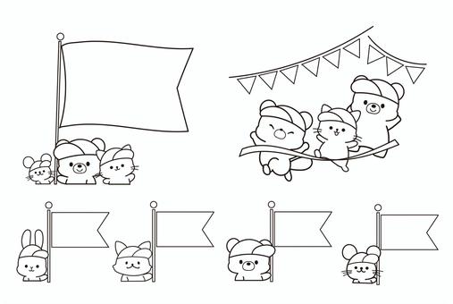 運動会で1位の旗を持っている子供 女の子 の無料 フリー イラストかわいい手描き の無料素材「てがきっず」保育園・小学校・介護施設にぴったりのフリー素材イラスト