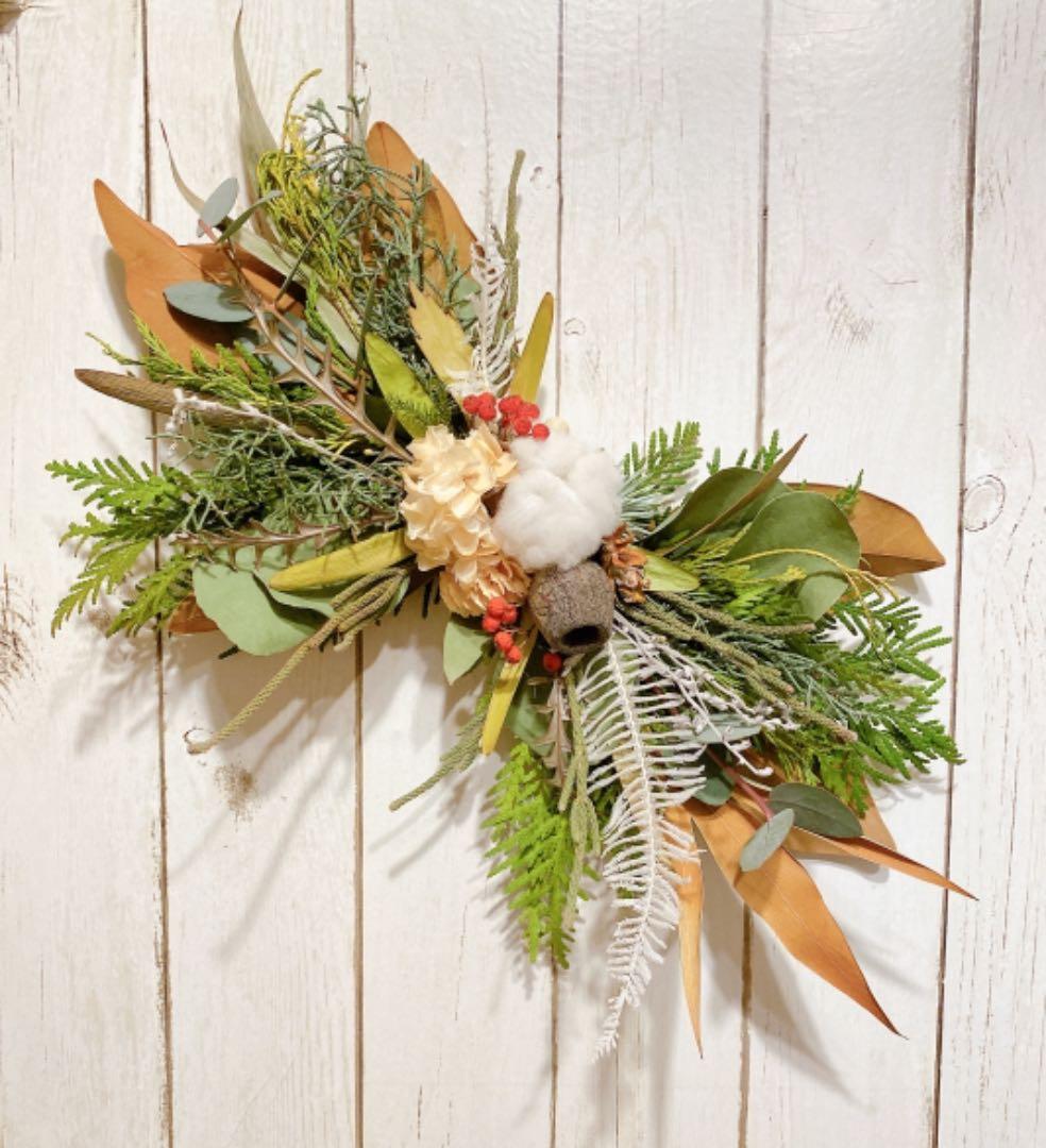 ドライフラワー グリーンの縦長&横長スワッグ クリスマススワッグ 766