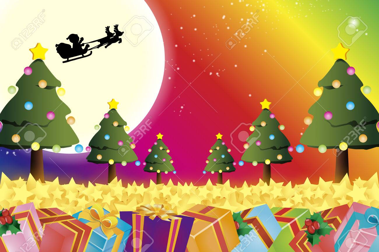 ドットの背景にツリーとプレゼント おしゃれなクリスマスイラスト無料 フリー86789素材Good