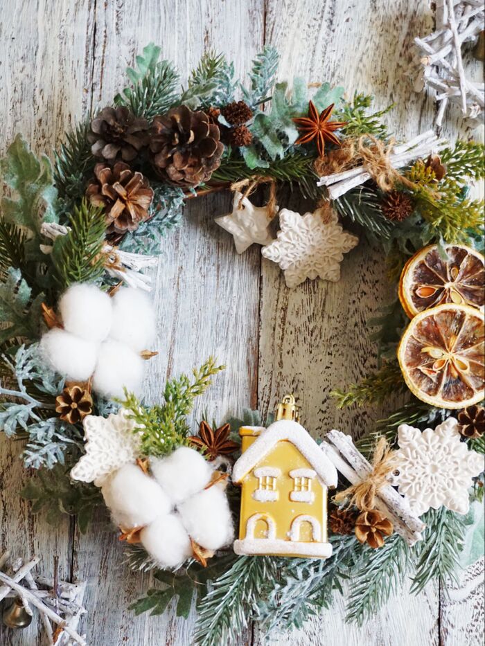 ナチュラルクリスマスリース ハーフ リース Olive + 通販 14867865Creema クリーマ