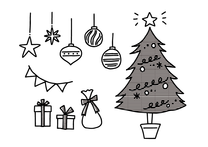 クリスマスツリー 白黒 イラスト - No: 613099無料イラスト・フリー素材なら「イラストAC」