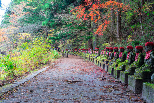 Kanmangafuchi Abyss 憾満ヶ淵の並び地蔵Jizo statues in the snow. Can't wait forspring! Date of shooting: February 6th, 2025 ―――――――――――――― Location :Kanmangafuchi Abyss Access : About 15 minutes by bus from JR Nikko