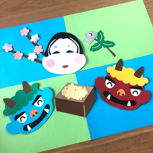 木製 おかめお面 壁かけ 壁掛け節分飾り 鬼の面とおかめの面