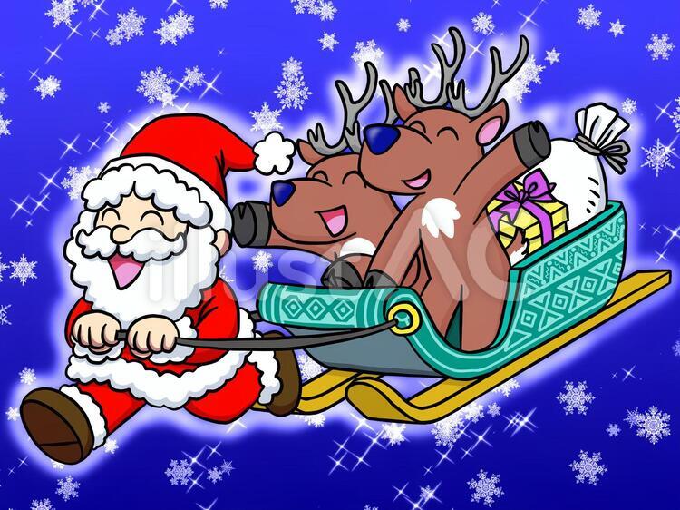 サンタクロースとトナカイのクリスマスイラスト イラスト素材6583197- フォトライブラリ