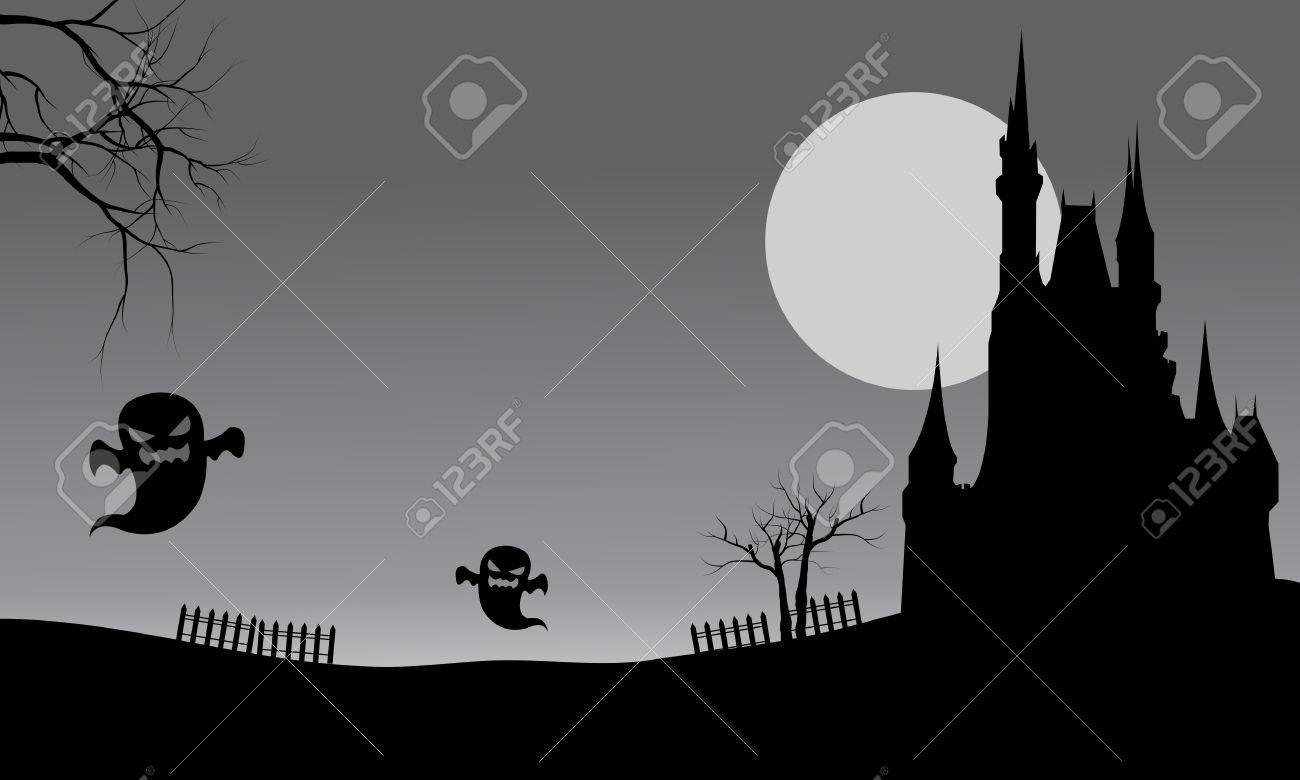 ハロウィン 城とジャックオーランタンのシルエット無料イラスト素材素材ラボ