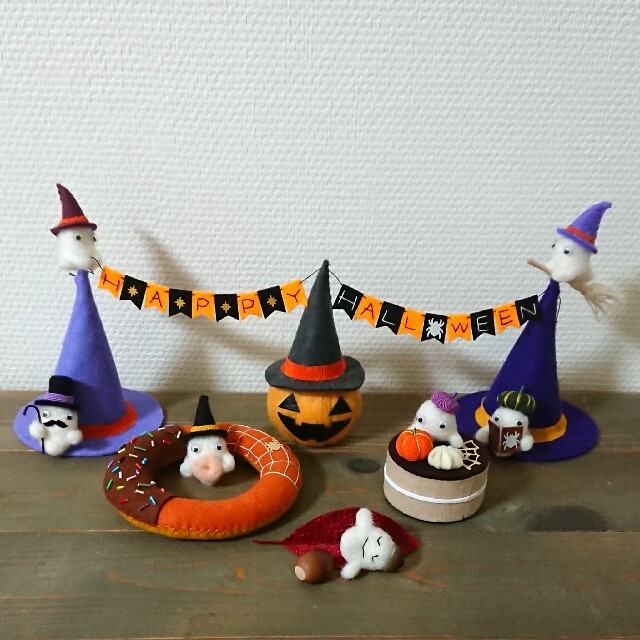 フェルトガーランド ゴースト5.イベント装飾用品,秋の装飾品,ハロウィン,吊下装飾,バナー・フラッグイベントグッズ☆スマイル館 スマホ対応