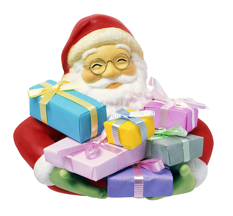 プレゼントが入った大きな袋を抱えたかわいいサンタクロースの横型のかわいいイラストフレーム 飾り枠 Decome