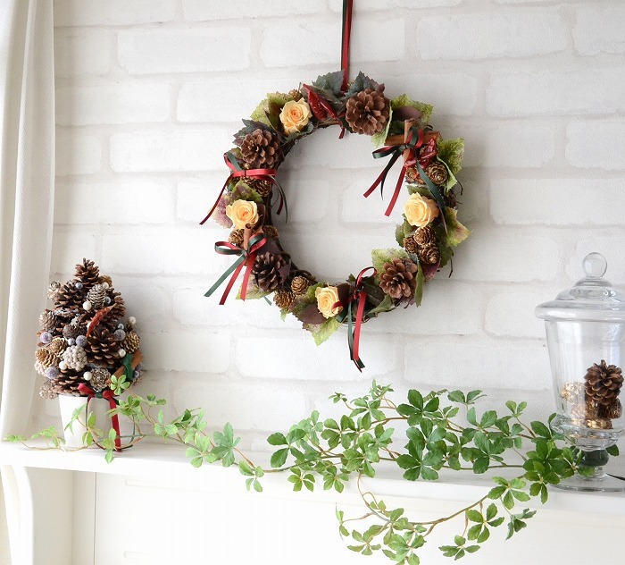 デラックスナチュラル クリスマスリース55cm ホワイト