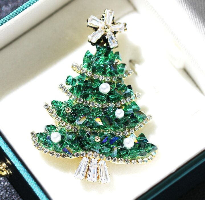 Amazon.co.jp:ZENONSONG エレガント 上品 スワロフスキークリスタル 天然淡水パールクリスマスブローチ クリスマスツリー2点セット: ファッション
