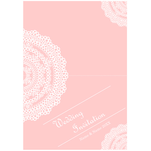 結婚式・謝恩会などの招待状テンプレート・レース ピンク二つ折り・見開きカードJPG WORD無料イラスト素材素材ラボ