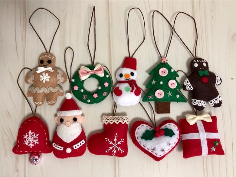 ハンドメイドで彩るツリー・フェルトのクリスマスオーナメント10個の作り方mocharina＊布あそび