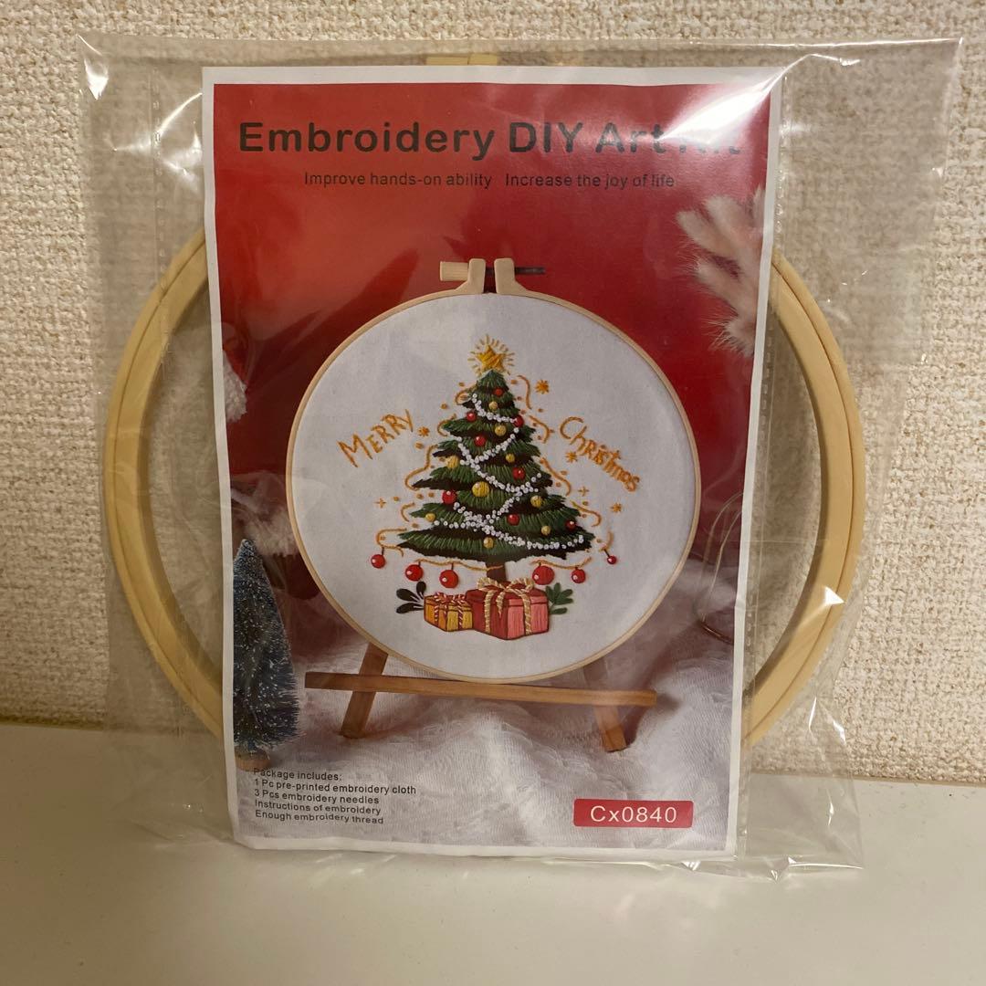 Seriaの刺繍キットで作る クリスマスリース セリア X'mas 100均 embroidery
