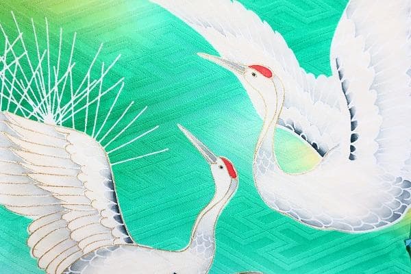 青色 鶴と虹の振袖 結婚式 衣装 着物 青色 鶴と虹の振袖