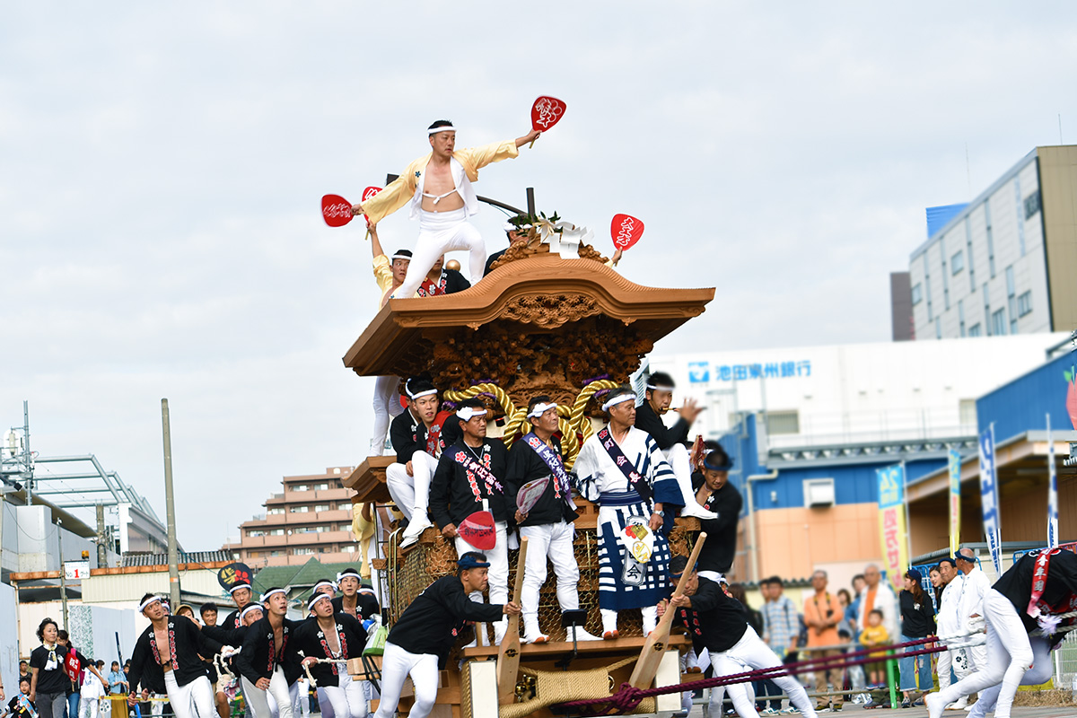 大阪・岸和田だんじり祭で｢やりまわし｣ 城下町を豪快に - 日本経済新聞