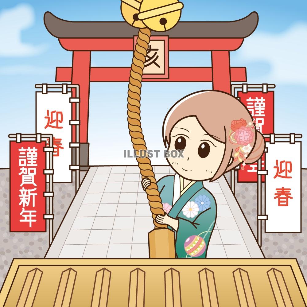 初詣のイラスト「鳥居の前のカップル」かわいいフリー素材集 いらすとや